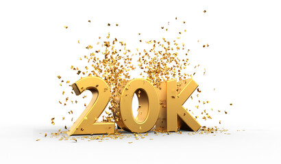 20K thank you illustration with golden text and confettis - transparent background