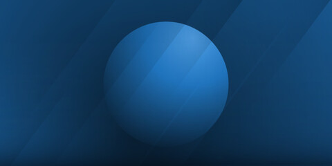 Blue 3D Lit Ball on Dark Blue Background - Modern Style Minimalist Multi Purpose Background Design Template with Copyspace for Web, Covers, Brochures, Posters or Placards in Editable Vector Format