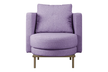 Soft purple chair made of matting upholstery, interior chair on a transparent background