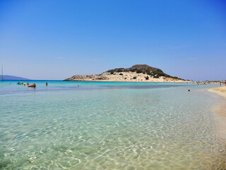 Relaxing summer day in Simos Beach, Elafonisos, Greece. June 2019