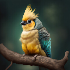 Cockatiel sitting on a branch, Generative AI