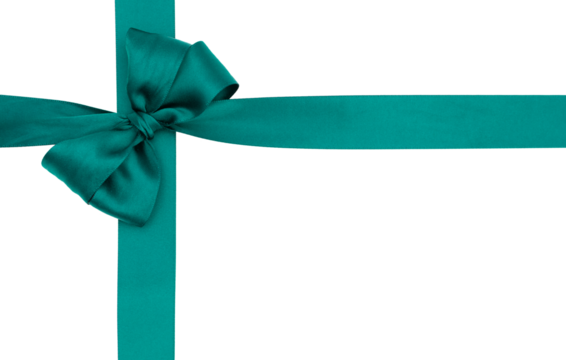  Nœud de ruban de satin pour paquet cadeau de couleur vert, isolé sur du fond transparent.