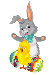 happy easter rabbit and chicken with easter egg painted isolated illustration for children