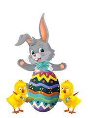 happy easter rabbit and chicken with easter egg painted isolated illustration for children