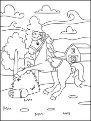 Fototapeta na wymiar Horses Coloring Pages for Kids 