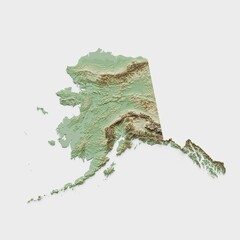 Alaska Topographic Relief Map  - 3D Render