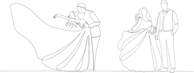 groom bride continuous line drawing, vector