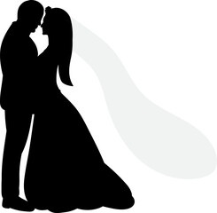 bride and groom with veil silhouette design vector