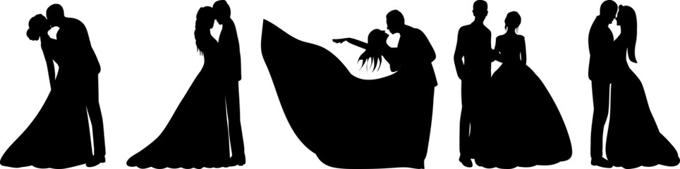 set of brides and grooms silhouette design vector isolated