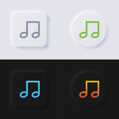 Music note button icon set, Multicolor neumorphism button soft UI Design for Web design, Application UI and more, Button, Vector.