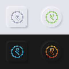 Indian rupee currency symbol coin button icon set, Multicolor neumorphism button soft UI Design for Web design, Application UI and more, Button, Vector.