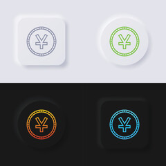 Chinese yuan currency symbol coin button icon set, Multicolor neumorphism button soft UI Design for Web design, Application UI and more, Button, Vector.