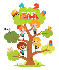Education Tree With Cartoon Kids