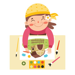 Top View Of Kid Painting On Paper