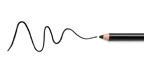 Pencil eyebrow with tracing line stroke. Black eye pencil or eyeliner or magnificent eyebrows. Stroke Line Isolated on White Background. Vector 3d realistic