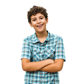 Charming kid posing with folded arms looking at the camera - isolated on transparent background
