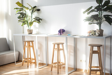 a table and a chair in the hub