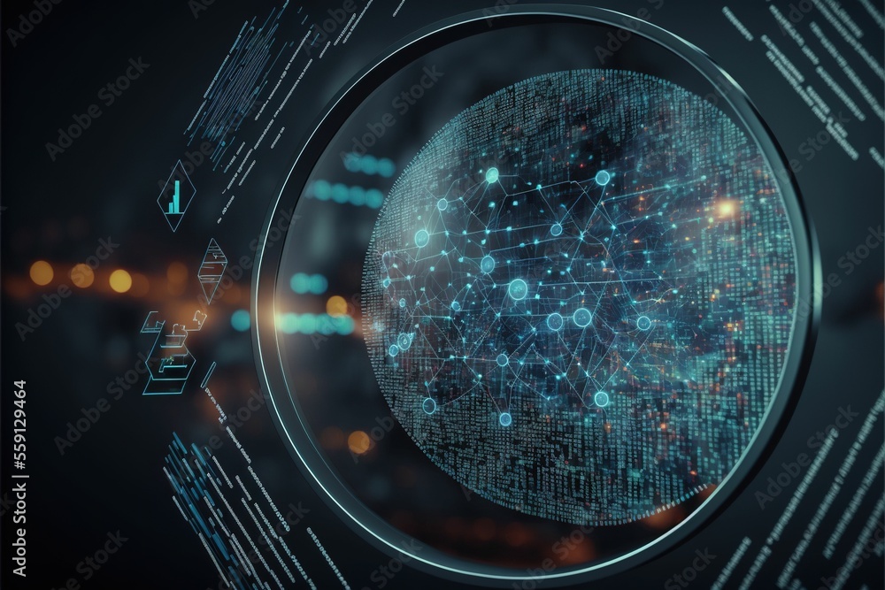 Poster cyber security, data protection, cyberattacks concept on blue background. database security software