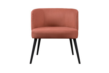 Soft terracotta chair made of velor upholstery with crash effect, interior chair on a transparent...