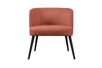 Soft terracotta chair made of velor upholstery with crash effect, interior chair on a transparent background