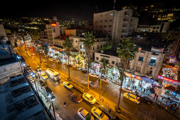 Rooftop city view at night in Amman, Jordan