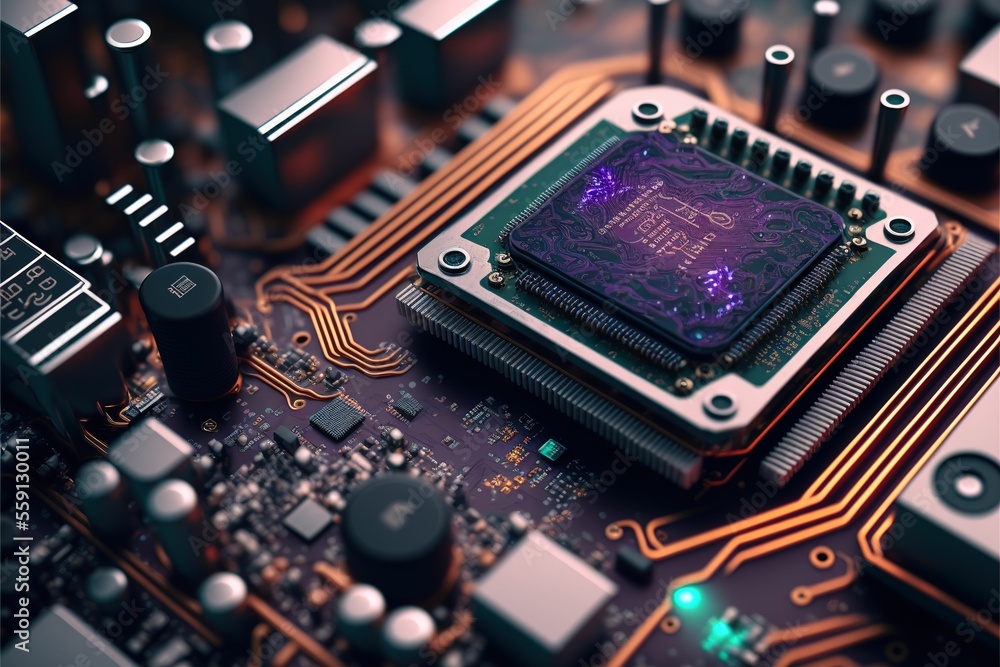 Poster electrical circuit board. abstract circuit cyberspace design created with generative ai technology. 