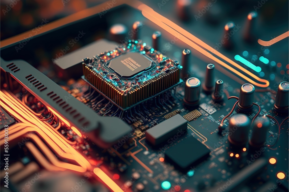 Poster electrical circuit board. abstract circuit cyberspace design created with generative ai technology. 