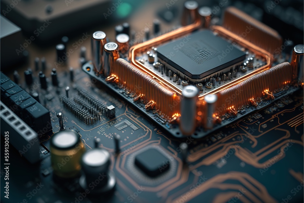 Poster electrical circuit board. abstract circuit cyberspace design created with generative ai technology. 