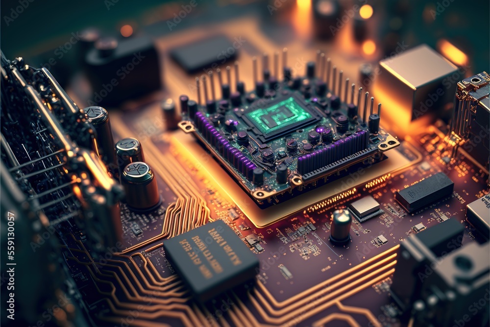 Poster electrical circuit board. abstract circuit cyberspace design created with generative ai technology. 