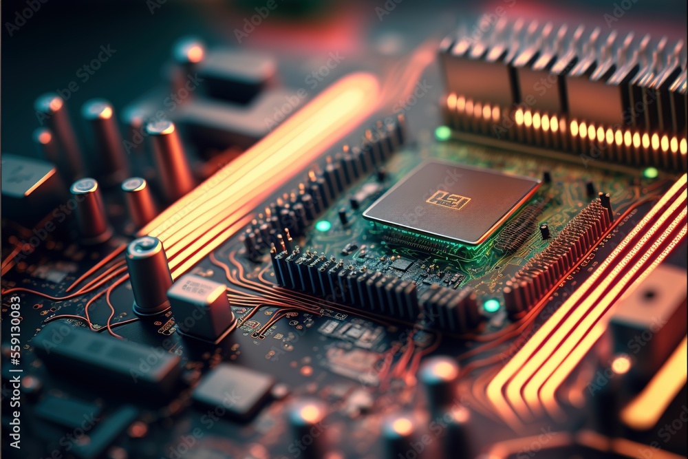 Poster electrical circuit board. abstract circuit cyberspace design created with generative ai technology. 
