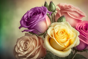 Bouquet of roses for valentine's day or wedding created with Generative AI