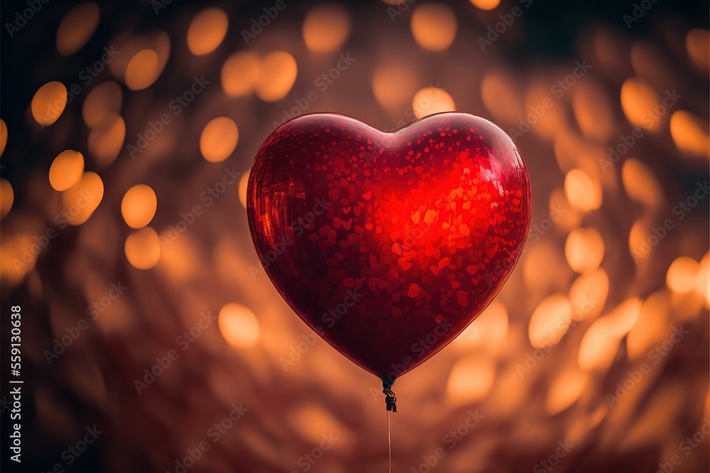 Poster heart shape balloon on valentine's day with a bokeh background. bokeh background. generative ai