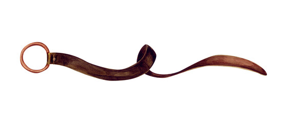 Belt with metal ring buckle. Watercolor illustration.