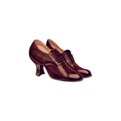 Vintage shoes. A classic pair of women's high-heeled shoes. Watercolor illustration.