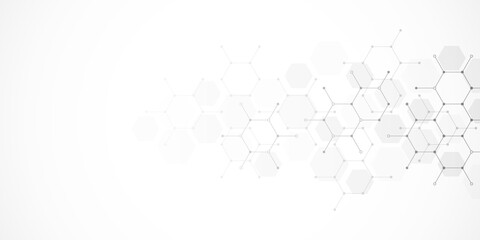 Genetic engineering and molecular structure, hexagon DNA network, science chemical and biotechnology concept, innovation technology, healthcare, and medicine design.