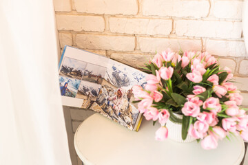 Photoalbum with pink flowers, photobooks