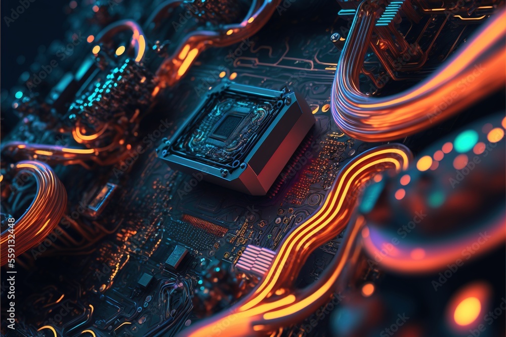 Poster circuit. abstract circuit cyberspace design created with generative ai technology. artificial techno