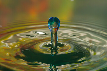Fototapeta na wymiar Water drop falling and colliding with another one