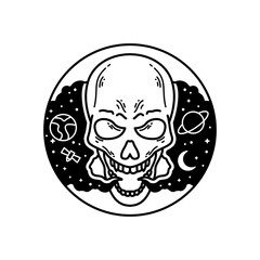 monoline badge design skull