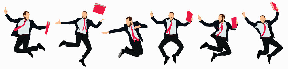 Illustration of set of businessman jumping with joy.