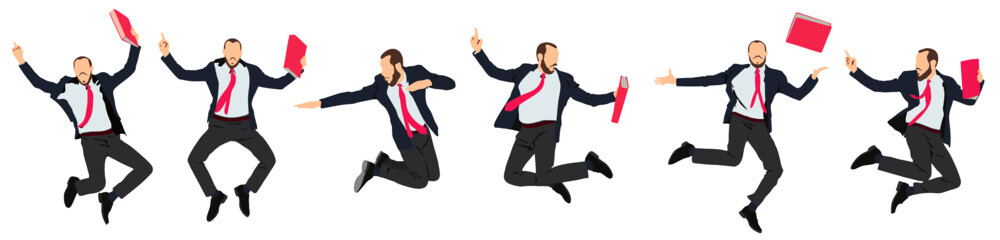 Set of a businessman jumping in row.