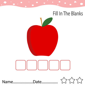 Fill in the blank,Apple Fruit Word, Concept of food and fruit education.