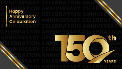 150th Anniversary. Anniversary template design with golden color for birthday celebration event, invitation card, greeting card, banner, poster. Vector Template Illustration