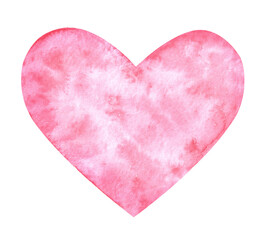 Hand drawn watercolor pink colored heart with dots and spots. Heart shaped aquarelle design element for Valentine's Day cards, invitations. Isolated on white.