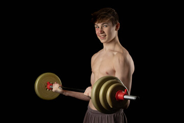 A shirtless 17 year old muscular boy