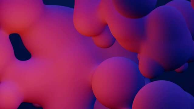 3d render pink metaball in deformation process to many bubbles animation abstract meta balls digital art motion design moving round spheres on blue backdrop for business presentation adds background