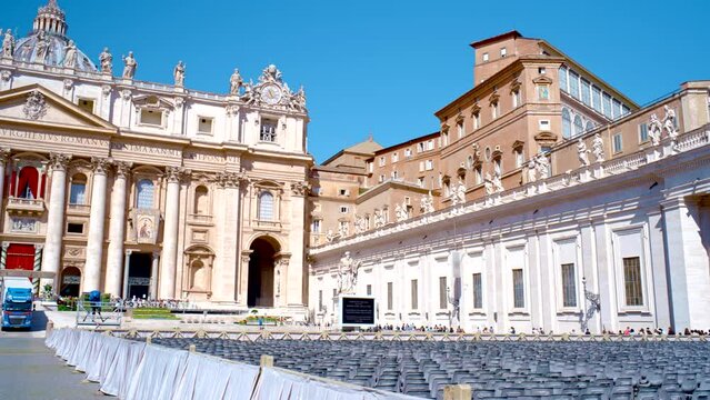 St Peter's Papal Basilica in Vatican, Rome, Italy. San Pietro Cathedral is the most renowned work of Renaissance architecture and the largest church in the world, where pope presides liturgies.