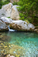 Fototapeta na wymiar Beautiful spring reservoir in Picos de Europa, Asturias, Spain