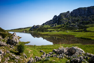 Naklejka na ściany i meble Lake Ercina in Picos de Europa, Asturias, Spain