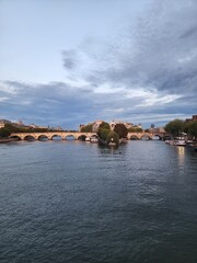Naklejka premium Seine river view, Paris around sunset portrait
